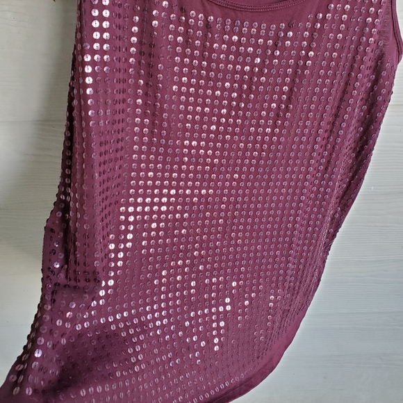 NY&CO Festive Dressy Maroon Wine Burgundy Shimmery Front Sequin Panel Tank Top - Picture 5 of 10